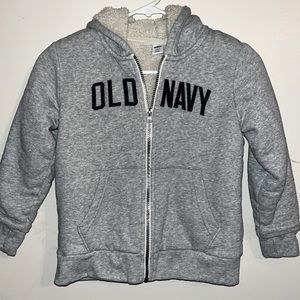 Like New - OLD NAVY Youth S(5/6) Sherpa Lined Logo Hooded Sweatshirt/Jacket
